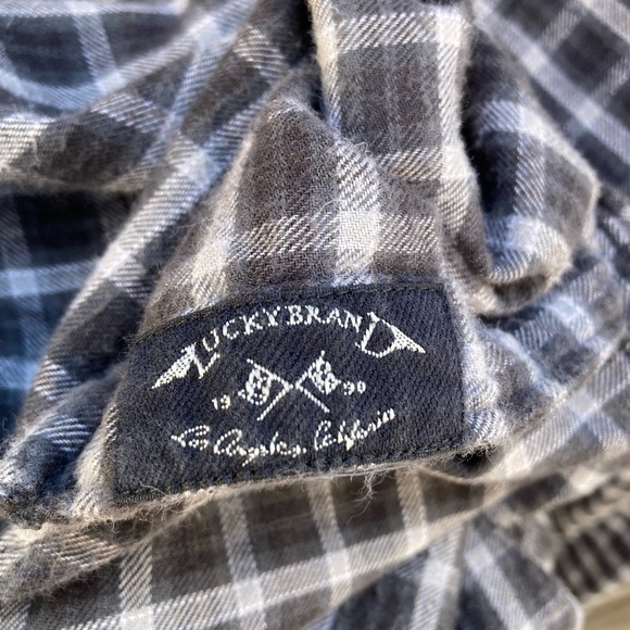 Men's Lucky Brand Black Plaid Flannel XL Button Pockets Logo Classic Slim Fit - Picture 4 of 11
